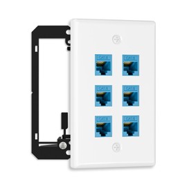 FGB 10Gbps Ethernet Wall Plate, 6 Port CAT6 Wall Plate and Jack, RJ45 Ethernet Wall Outlet with Single Gang Low Voltage Mounting Bracket