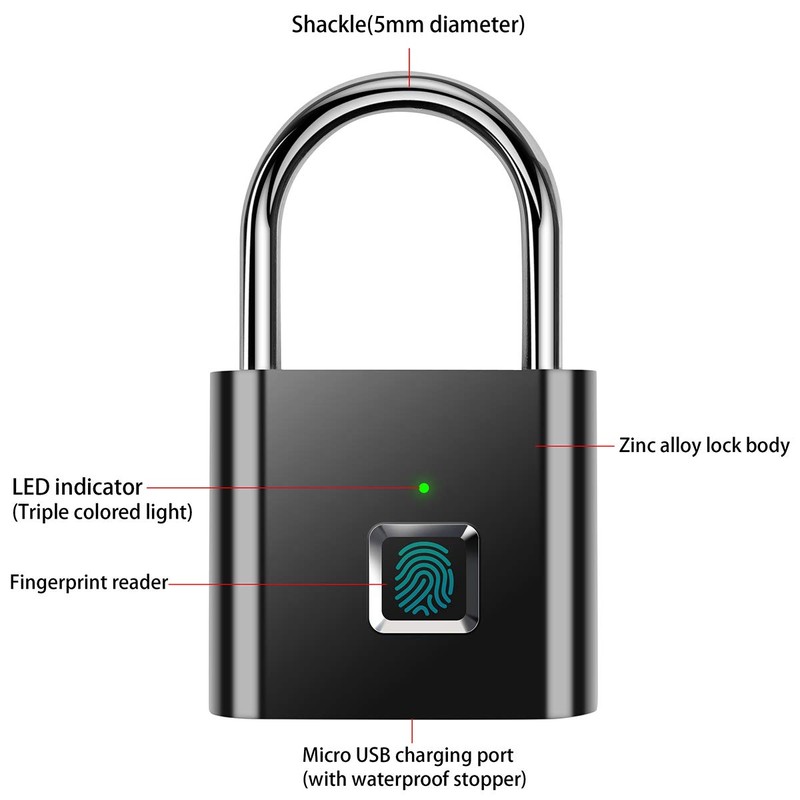 Fingerprint Padlock,AICase Electronic Door Lock Fingerprint Recognition Smart Keyless Waterproof