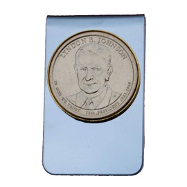 US 2015 Presidential Dollar BU Coin Stainless Steel Gold Silver Two Tone Money Clip NEW - Lyndon B. Johnson(1963-1969 Years Served)