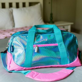 Wildkin Kids Overnighter Duffel Bags for Boys & Girls, Perfect for Early Elementary Sleepovers Duffel Bag for Kids, Carry-On Size & Ideal for School Practice or Overnight Travel Bag (Mermaid Scales)