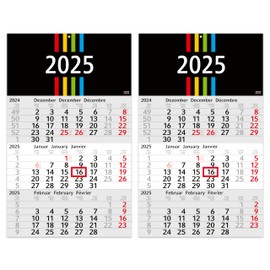 3-Month Calendar 2025 Pilot – Pack of 2 Wall Calendar 30 x 50 cm Large – Office Calendar with 3 Months, Wall Calendar, Year Planner with Date Slider, Made in Germany Geiger-Office