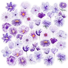46 Pieces Purple Orchid Stickers, Mini Size Natural Flower Stickers, Scrapbook Accessories, Scrapbooking Stickers for Travel Suitcase, Laptop, Planner, Calendar, Suitcase, Notebooks, Journa