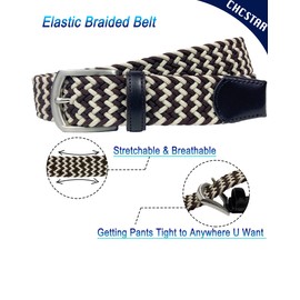 CHCSTAR Elastic Men Belt Leather - Stretch Braided Men Belly Belt for Jeans Pants - Woven Webbing Belt - Brown/Beige 43