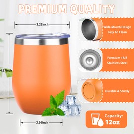 GUDEMAO 12oz/4 Pack Stainless Steel Wine Tumbler with Lid and Straw, Double Wall Vacuum Insulated Wine Tumbler Glasses, Stemless Travel Mugs for Hot and Cold Drinks, Coffee, Wine, Cocktails
