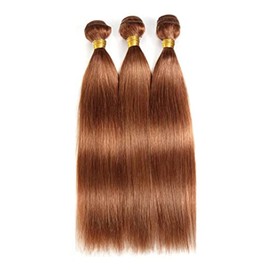 Color #30 Brown Straight Bundles Light Brown Bundles Human Hair 3 Bundles 8A Grade Remy Hair Weave Extensions Double Weft 100% Unprocessed Brazilian Hair For Black Woman 14 16 18 Inch