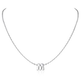 Necklace with Initials M Sterling Silver Women Letter Pendant Charms 26 A-Z Alphabet Collections for Sisters