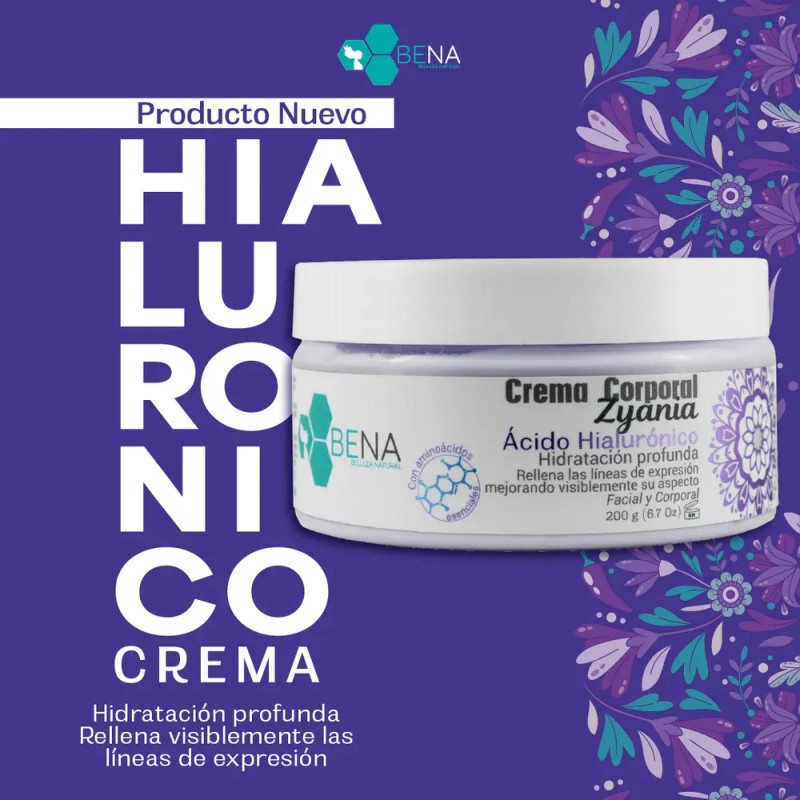 Crema Ácido Hialurónico Hidratante Zyania Bena 200g