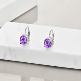 POPLYKE Amethyst Leverback Earrings Sterling Silver February Birthstone Earrings for Women Jewelry Gift for Girls (February)