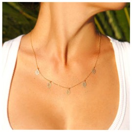 Andelaisi Boho Leaf Choker Necklace Gold Leaf Feather Necklace Choker Vintage Leaf Pendant Necklace Tiny Leaf Chain Necklace Jewelry for Women