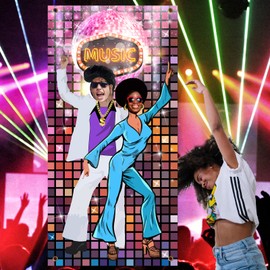 XZEIT 70s Dance Party Decoration, Disco Party Decoration Delivery, 80s Photo Door Banner Background Props, Retro Photo Background for 90s Theme Party Decor Disco Party (35 x 7