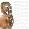 25PCS White Mini Bows Ribbon Clips,Tiny White Bow Barrettes,Hair Bow
