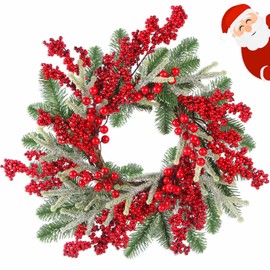 Christmas Wreath 20 Inch, Artificial Large Wreath with Red Berry Real Natural Touch Pine Branches and Pinecone Ornaments for Front Door Christmas Wreath Indoor Outdoor Outside Decorations, Red Green