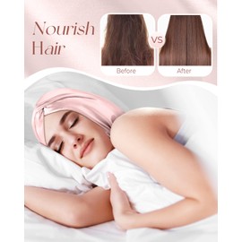 Miss Adola Silk Bonnet for Women - Mulberry Silk Sleep Cap for Hair Care with Eye Mask & Scrunchie 19 Momme Night Cap Sleeping Set with Elastic Stay On Head, Light Pk
