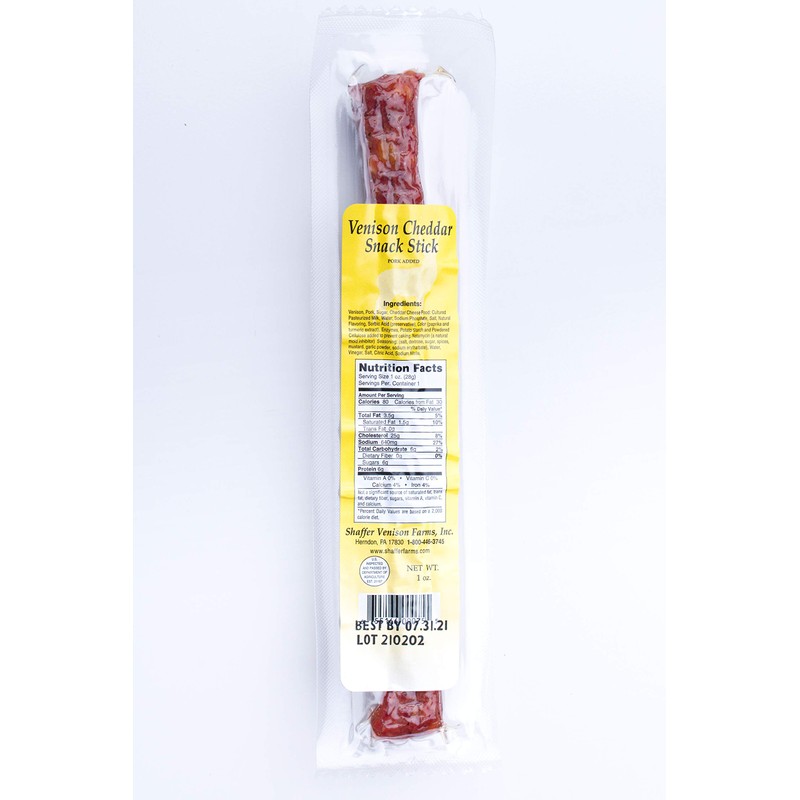 1 oz Venison Cheddar Snack Stick (30 Individual sticks/box)