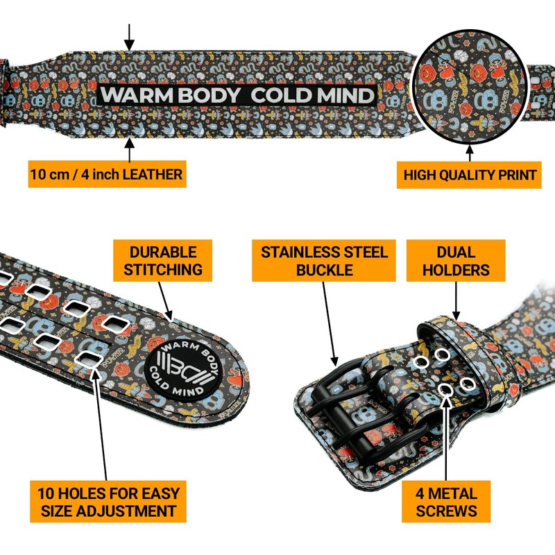 WARM BODY COLD MIND Leather Weight Lifting Belt 4" Adjustable