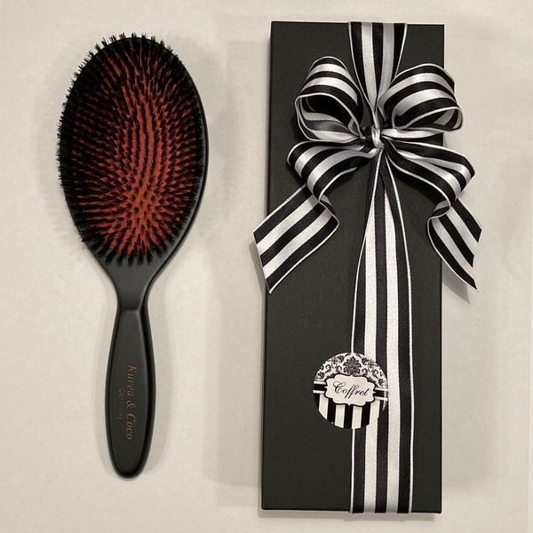 Boa (boar hair) made in Germany, Large, Premium Hair Brush, Includes Hair Brush Cleaner, Soft and Thin Direction, All Natural Materials, Perfect as a Present, Of course, All Handmade!