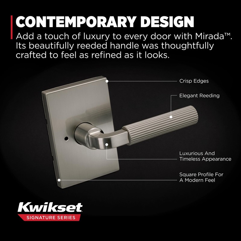 Kwikset Mirada Reeded Interior Privacy Door Handle with Lock, Handle