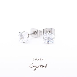 Surgical Stainless Steel Earrings, Square 1 Pair Cubic Zirconia, Men and Women, 3 mm, Stainless Steel Cubic Zirconia