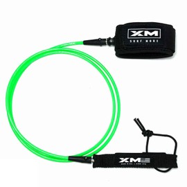 XM SURF MORE Premium Surfboard Leash, 5.5ft, Made in USA, Ultra Comp Cord Thickness (0.200in Thick), Key Pocket, Unbreakable Swivels, Detachable Railsaver, Lime Leash, Black Strap