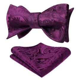 Hisdern Men's Bow Tie, Hand-tied Bow Tie, Square Set, Washable Bow Tie, For Weddings, Receptions, After-parties, School Entrance Ceremonies, Parties - Business #05 Paisley X Purple