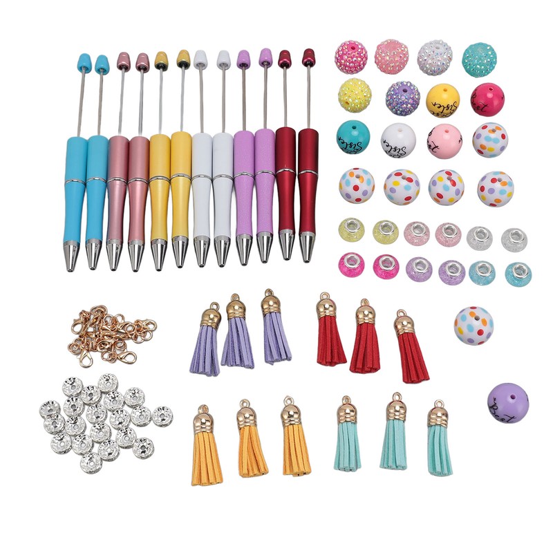 12PCS Beadable Pens Kit Bright Colors DIY Making Beaded Ballpoint