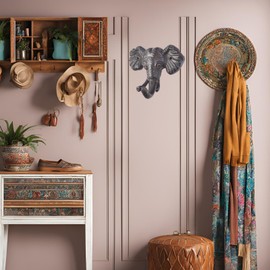 GOVNPJ Cast Iron Elephant Head Hook - Set of 4 Decorative Rustic Animal Coat Hooks for Entryway, Closet & Bedroom - Heavy Duty Powder-Coated Cast Iron Hooks with Screws