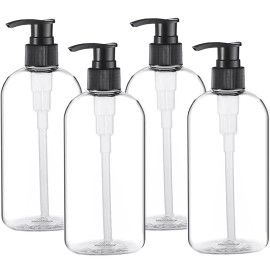 Vioetry Empty Plastic Pump Bottles Dispenser 4 pack 16oz/500ml Portable 3"L x 3"W x 8.7"