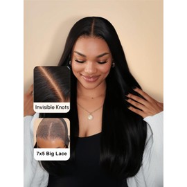 UNICE Straight Bye Bye Knots Wig Bleached Invisible Knots 7x5 Lace Front Wigs Human Hair Put on and Go Glueless Human Hair Wig Pre Plucked Pre Cut lace Natural Hairline 150% Density 22 inch