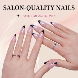 XCVPL Press-On Nails – Medium Almond French Tip Design with Glossy Glazed Finish, Ideal for Weddings | Reusable | 15 Sizes – 30-Piece Nail Kit with Glue (Deep Sapphire Mirro)