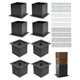 vikofan 6x6 Raised Post Base for Concrete Deck Brackets (5.5x5.5in Actual Size) - Heavy Duty Black Steel Anchor Kit - Pergola, Gazebo, Fence 8-Pack