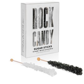 Black and White Rock Candy Sugar Sticks - 12 Individually Wrapped Candy - Black Cherry & Original Sugar Flavored