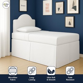 Cottington Lane Tailored Box Pleated College Dorm Sized Bed Skirt Twin XL, Hotel Quality Premium Brushed Microfiber Extra Long Bedskirt Twin XL 30 Inch Drop, White