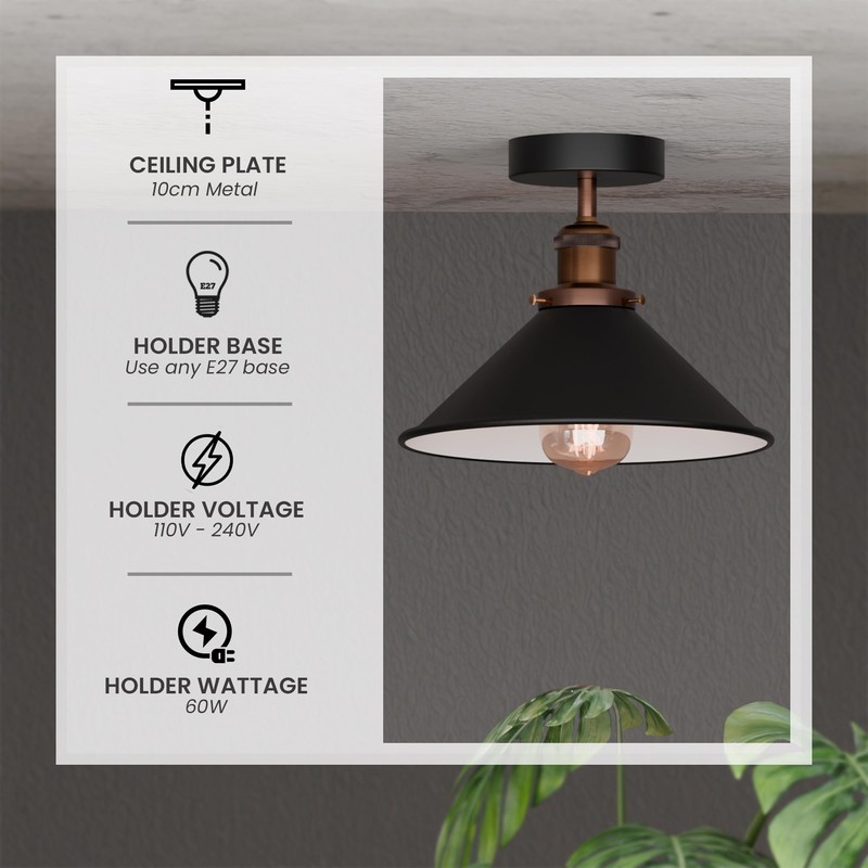 E27 Base Industrial Ceiling Lights with 22cm Black Inner White