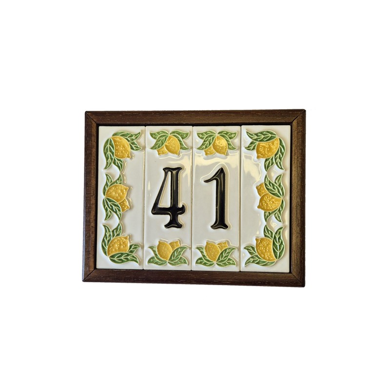 Italian hand-painted lemon ceramic number tiles 10 x 3.3 cm