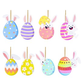 ALLY-MAGIC Easter Bunny Hanging Ornaments, 8PCS Bunny Eggs Easter Tree Decorations, Rabbit Double Side Printed Pastel Paper Ornament for Kids Easter Arts Crafts Party Supplies Gifts Y9CDTZGS