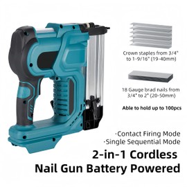18GA Nail Gun Battery Powered, Cordless Brad Nailer Staple Gun, 2-in-1 Nail Gun with Rechargeable 4000mAh Battery and Charger for Woodworking, Adjustable Nail Depth Storage Box
