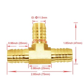 Joywayus 5/8" Hose Barb Tee T 3 Way Updated Quality Large Union Fitting Intersection/Split Brass Water/Fuel/Air