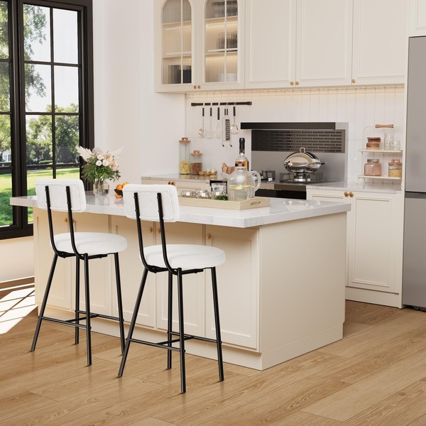 Bar Stool Chairs Set of 2, Modern Upholstered Counter Height