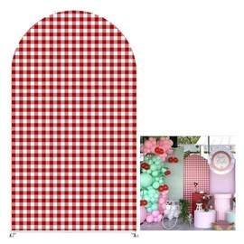 KONPON Red and White Plaid Backdrop Arched Fabric Cover Cherry Theme Stretchy Arch Stand Cover for Birthday Baby Shower Party Decoration Supplies(Only Cover)