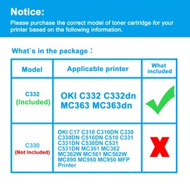 LCL Compatible Toner Cartridge Replacement for OKI C332dn C332 MC363 MC363dn 46508704 46508703 46508702 46508701 (Bk Cyan Magenta Yellow 4-Pack)