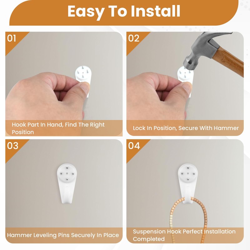 ZDRU 60pcs Concrete Wall Hooks, Non-Trace Picture Hanger, Invisible Nail