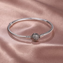 TINSLO Women's Bracelet, 925 Sterling Silver Bracelets with Heart Clasp, Snake Link Bracelet, Valentine's Day, Mother's Day, Birthday, Christmas Gift, for Women / Girlfriend / Mum, Sterling Silver