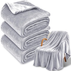NovaSunrise 3-Pack Fleece Throw Blankets 50x60, 300GSM Soft Flannel Plush Blanket, Lightweight Warm Couch Sofa Bed Blankets, No Shedding All Season (Light Gray)