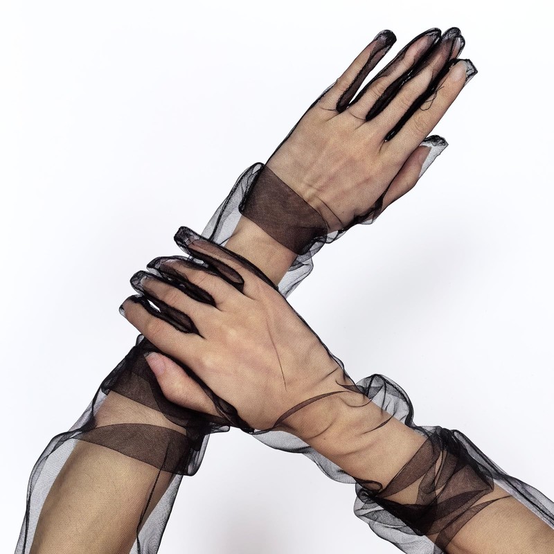 Lopsity Women Sheer Long Gloves Mesh Tulle Gloves Bridal Gloves