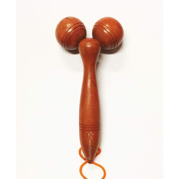 Big Ball Roller Stick Wooden Massage Handheld Manual for Muscle Body Neck Back Foot Trigger Point Cellulite Rosewood Thailand 7.5 x 3.5 Inches