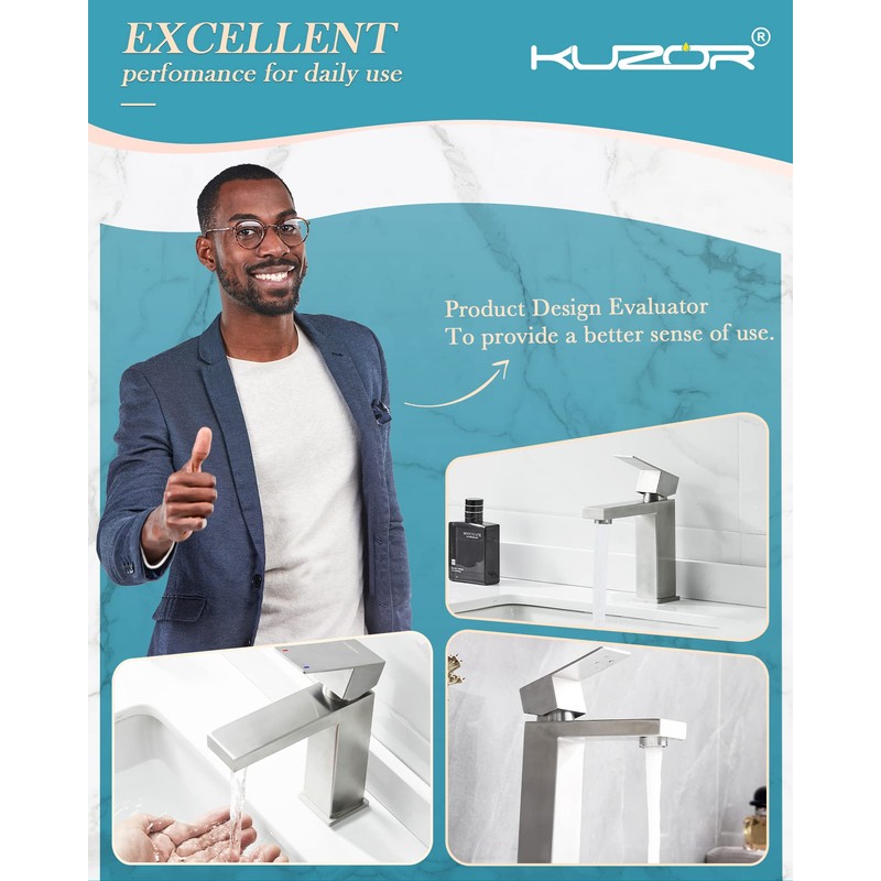 KUZOR Single Hole Bathroom Faucet, 1-Handle Bathroom Sink Faucet with