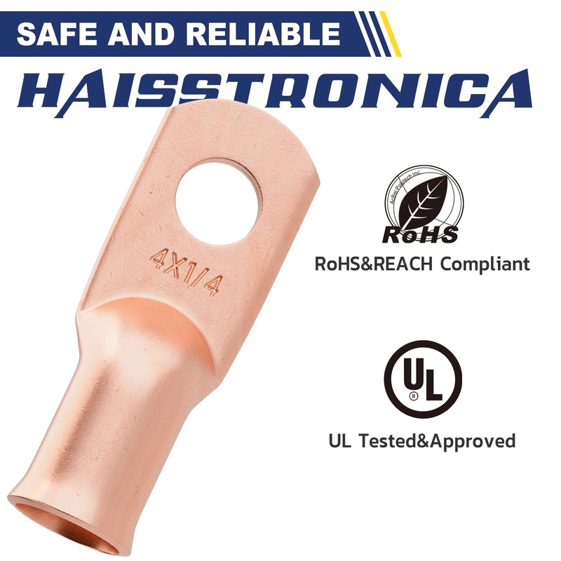 haisstronica 10pcs 4 AWG - 1/4" (M6) Battery Cable Lugs,