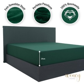 Vency Jersey Fitted Sheet 140 x 200 cm Dark Green - Fitted Sheet 100% Cotton, Flat Sheet 140 x 200 cm up to 25 cm Mattress Height Dark Green