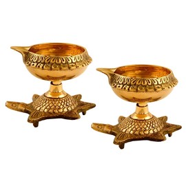 Zap impex Traditional Brass Oil Lamp Brass Deep Diya Indian Oil Lamp Diwali Puja Lamp Kuber Tortoise Diya (2)