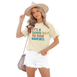 Zylkor Funny Saying Shirt for Women Funny Letter Printed Shirts Horse Lover T-Shirt Ride Horses Letter Graphic Tops